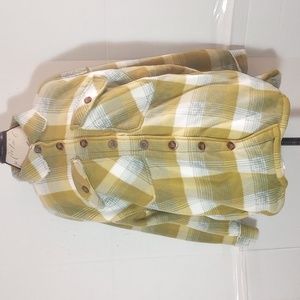Taxi Green blue white plaid button-down Sherpa top